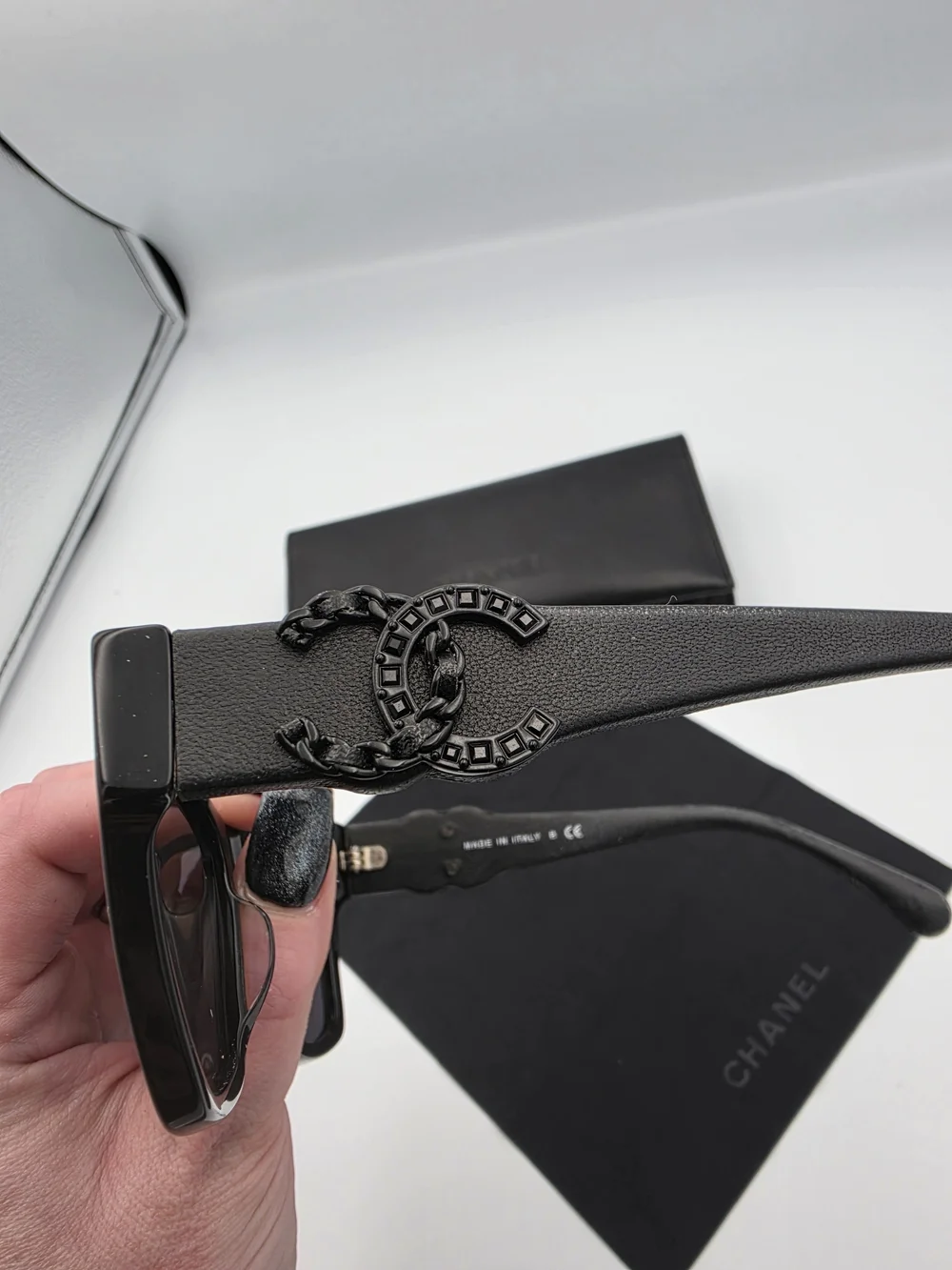 Chanel Black On Black CC Rhinestone Thick Cat-Eye Sunnies (FULL INC.)(NWOT)COA🖤